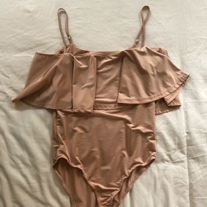 Blush Pink Silky Off the Shoulder Bodysuit